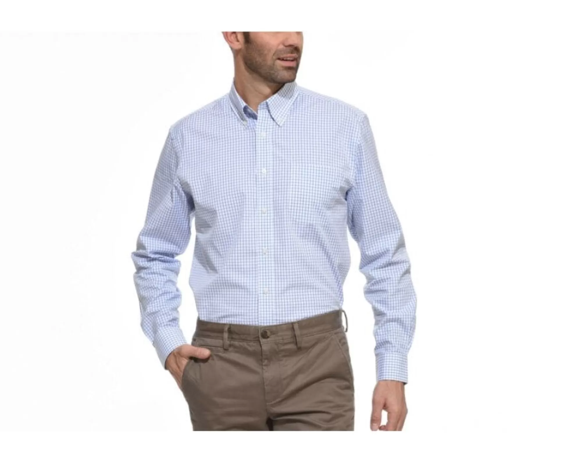 Bexley Chemises À Carreaux*Chemise Blanche Carreaux Bleus - Col Americain Grayson Bleu Et Blanc