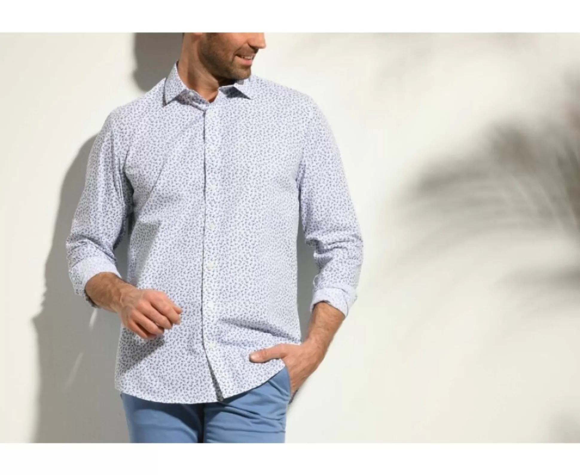 Bexley Chemises Imprimées*Chemise Blanche Imprimee Motifs Bleus - Col Francais Mathurin Bleu Et Blanc