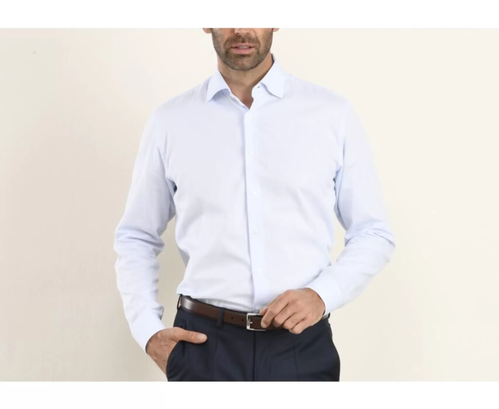 Bexley Chemises Formelles*Chemise Coton Bleue Claire - Col Italien Angelo Bleu Clair