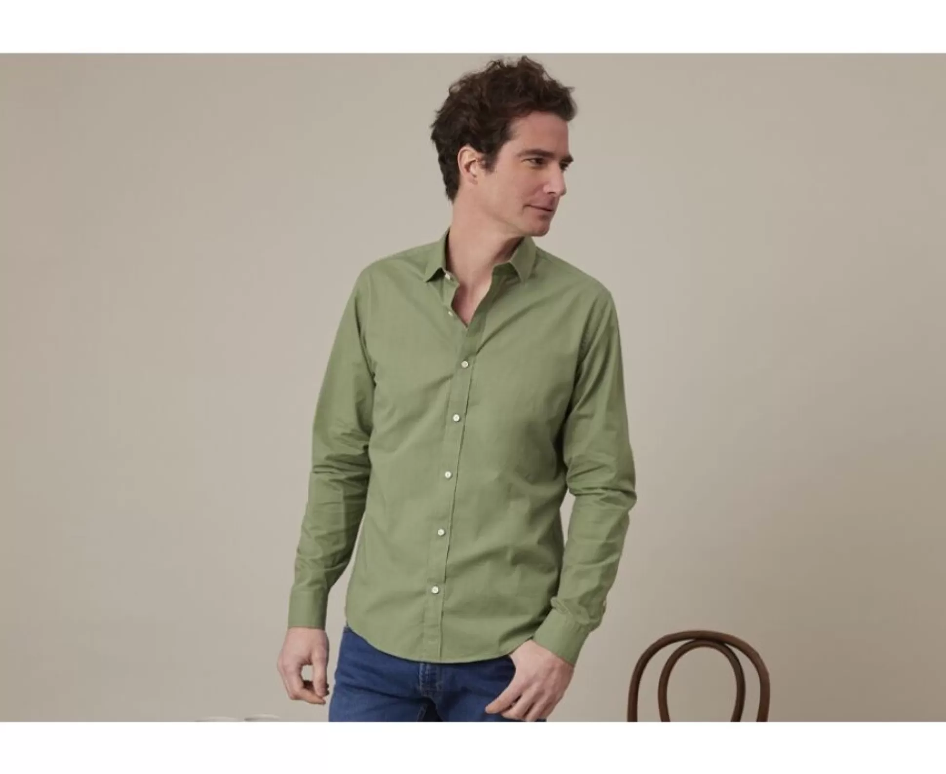 Bexley Coupe Ajustée Raccourcie*Chemise Coton Lin Silbert Vert Sauge