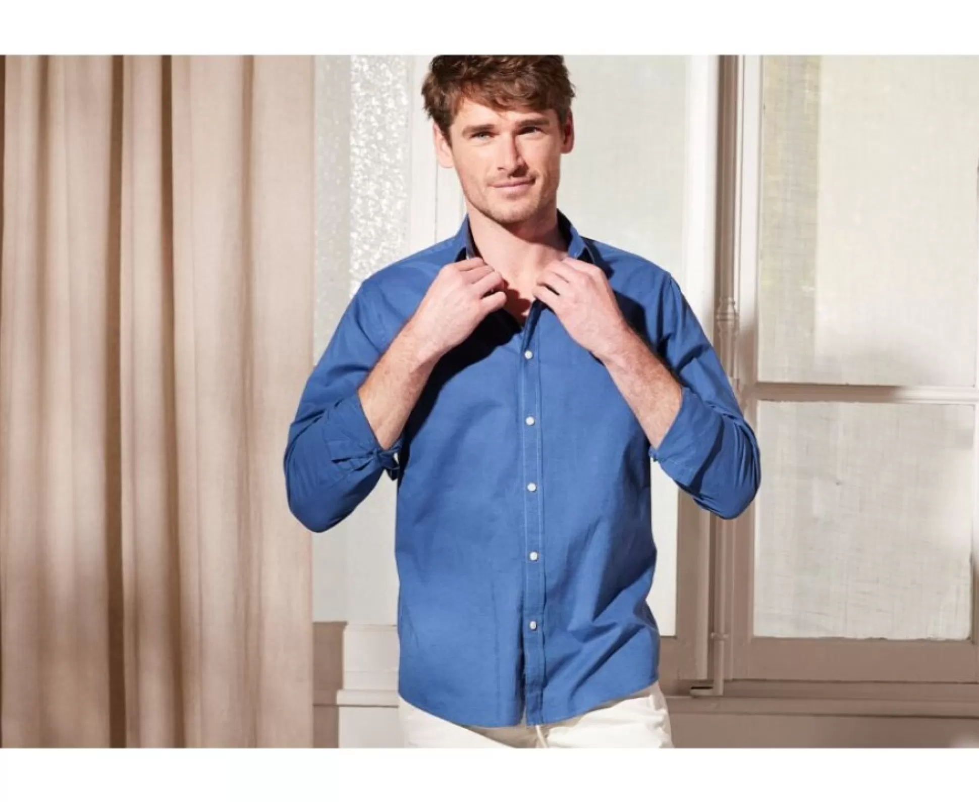 Bexley Coupe Ajustée Raccourcie*Chemise Coton Lin Unie Silbert Indigo