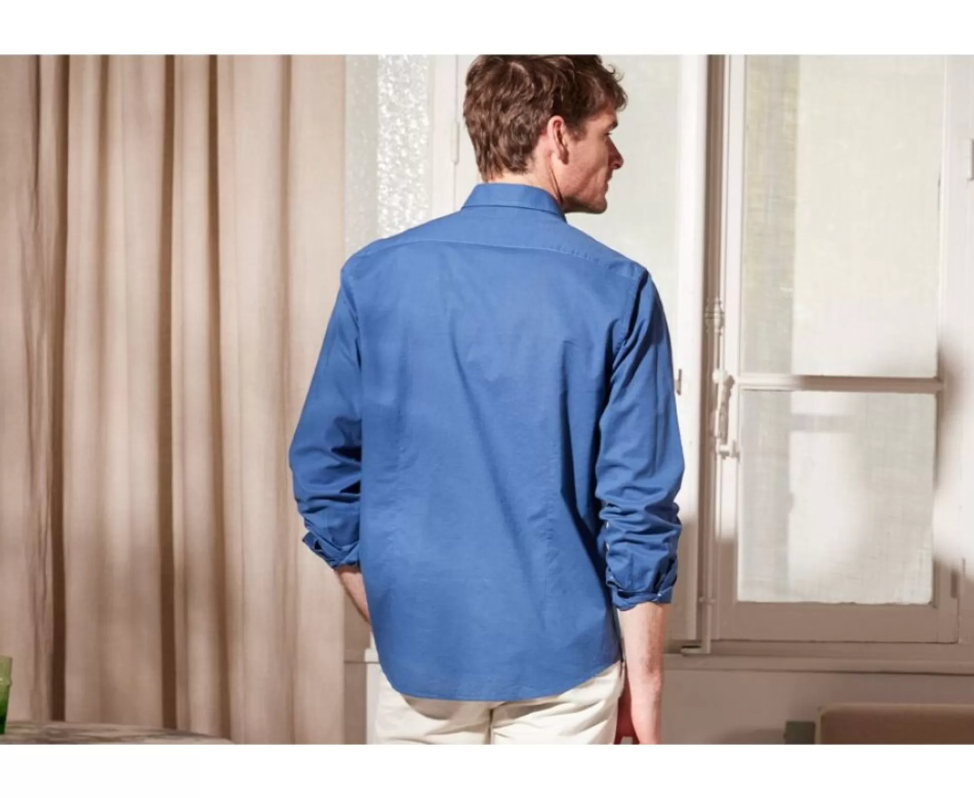 Bexley Coupe Ajustée Raccourcie*Chemise Coton Lin Unie Silbert Indigo