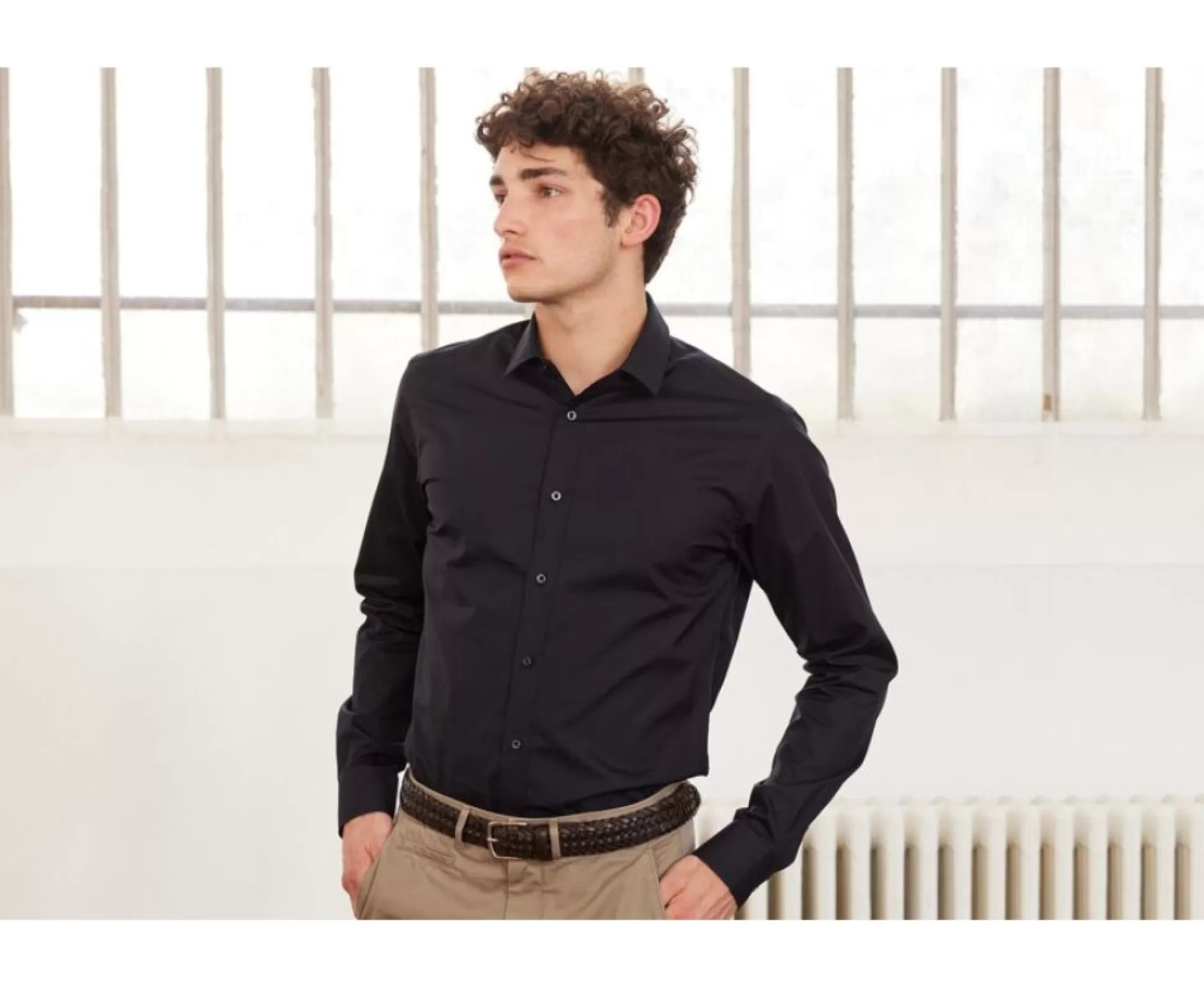 Bexley Coupe Ajustée*Chemise E Coton Popeline - Col Francais Louis Noir