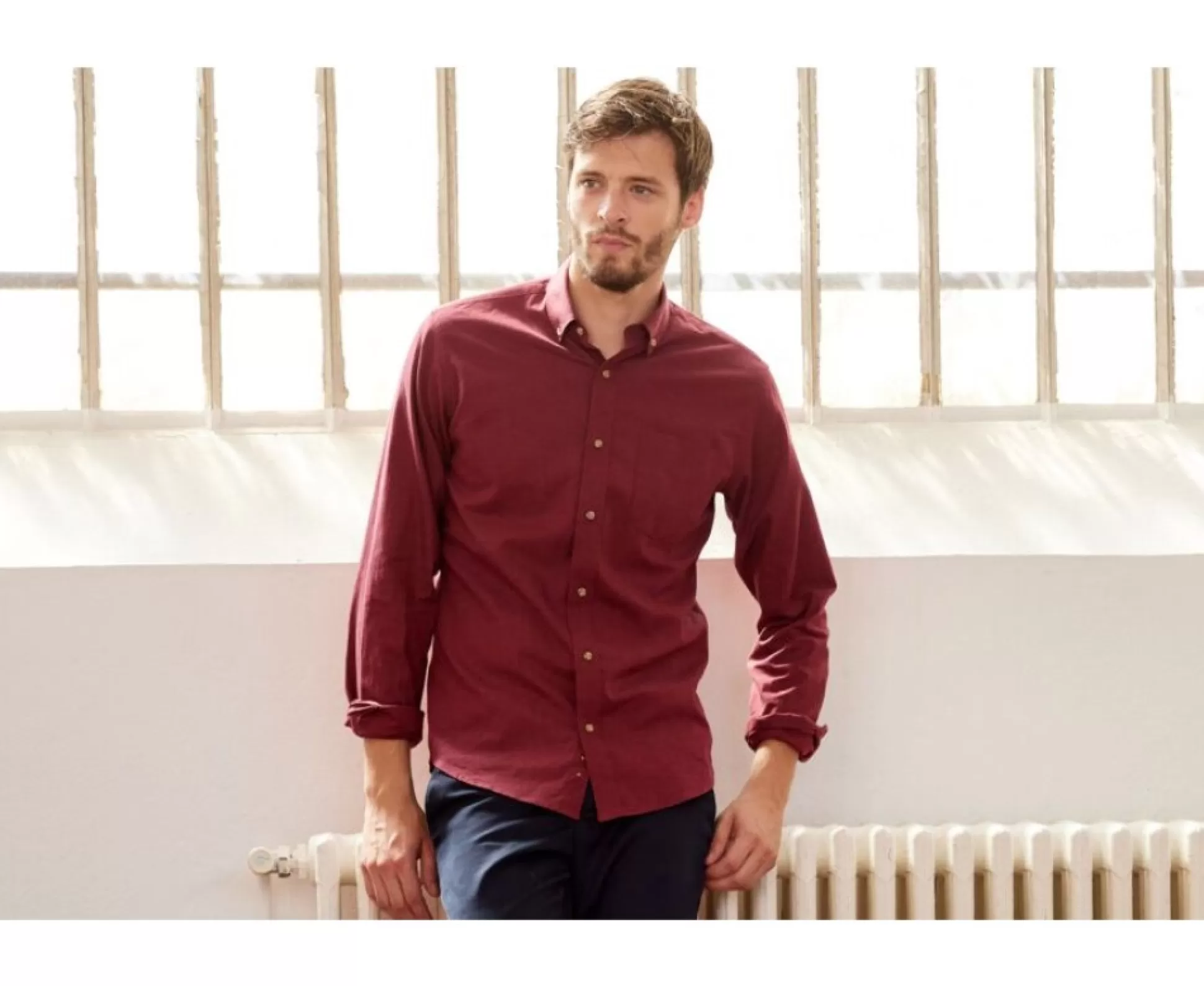 Bexley Chemises Flanelle & Velours*Chemise Flanelle Poche Poitrine - Alexander | Rouge Bordeaux