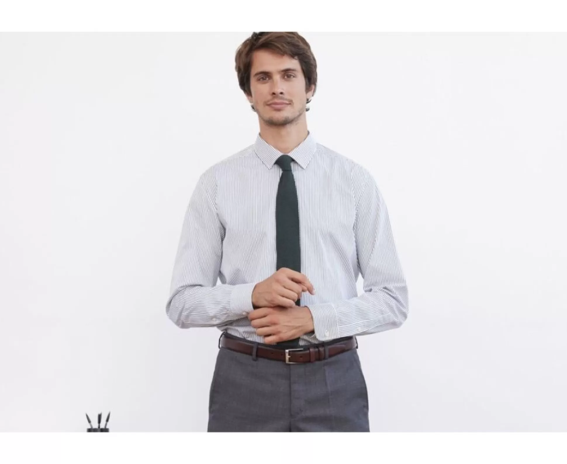 Bexley Chemises Formelles*Chemise Homme Blanches A Rayures Vertes Foncees Geoffroy Blanc Et Vert Fonce