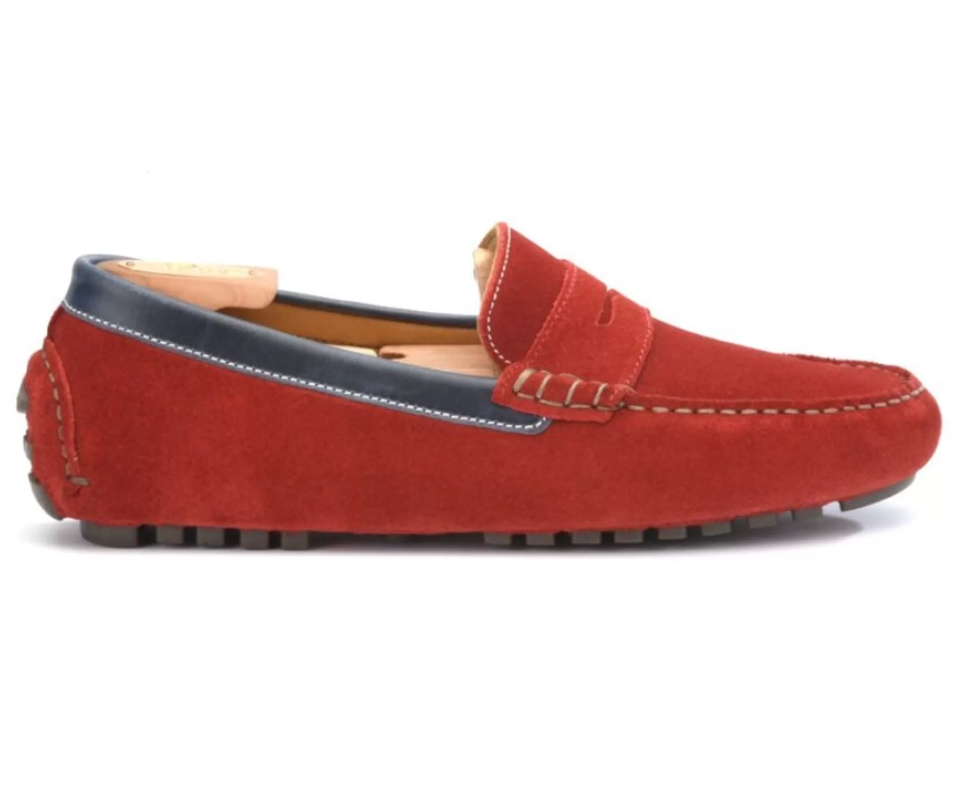 Bexley Mocassins & Drivers*Mocassin Ete Homme Cuir Ferguson Velours Rouge Et Cuir Navy