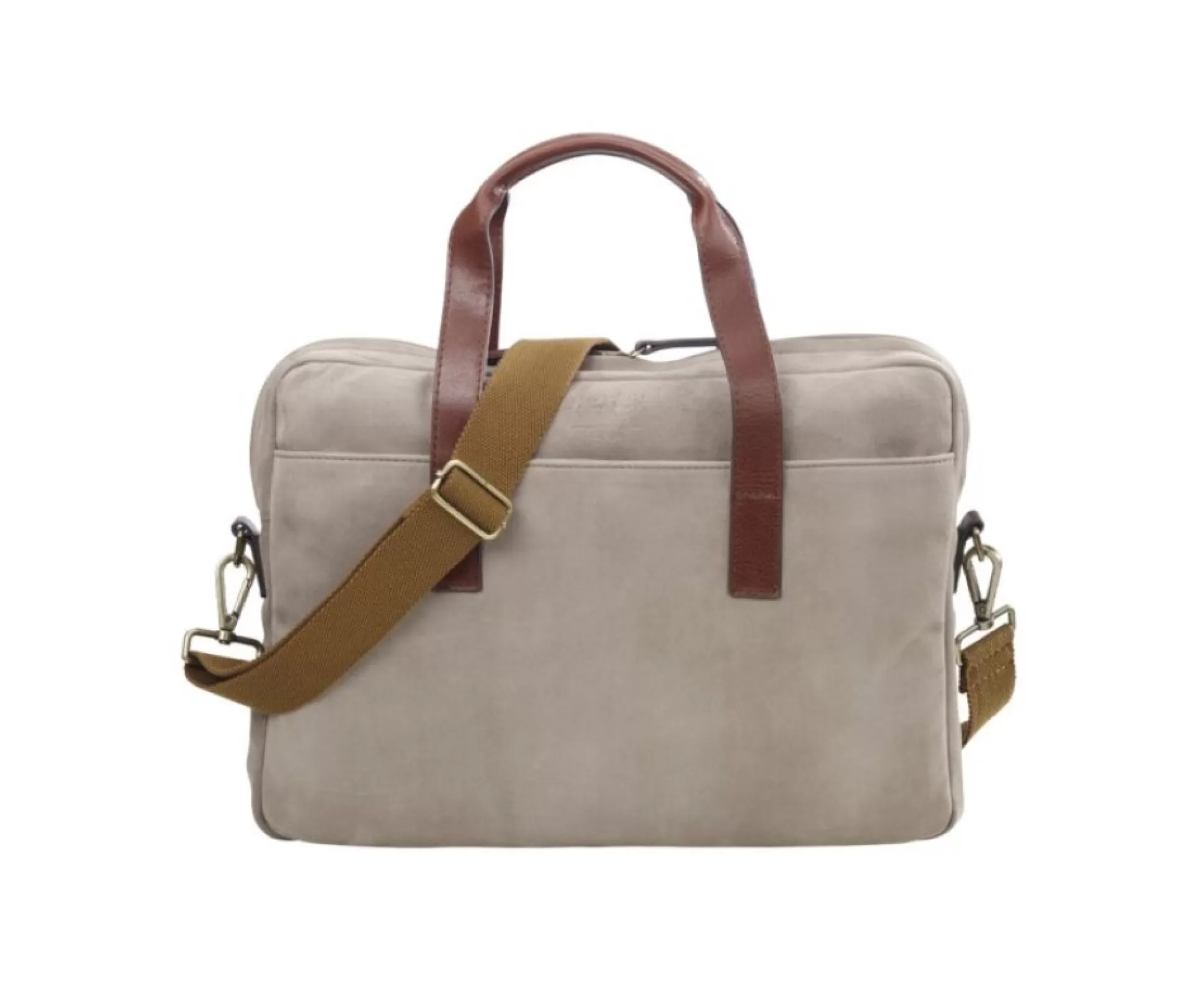 Bexley Sacs, Cartables & Gants Cuir*Porte-Documents En Velours Taupe Harwinton Velours Taupe Et Cuir Cognac