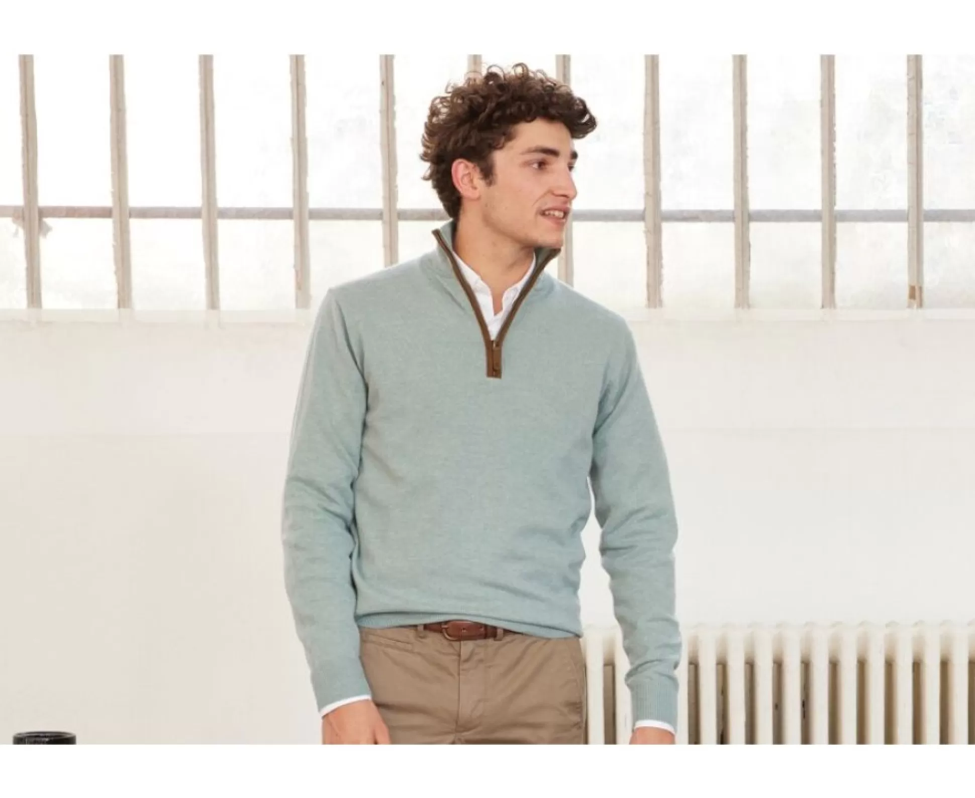 Bexley Pulls En Laine*Pull Col Zippe Homme Laine Keithy | Vert Eucalyptus