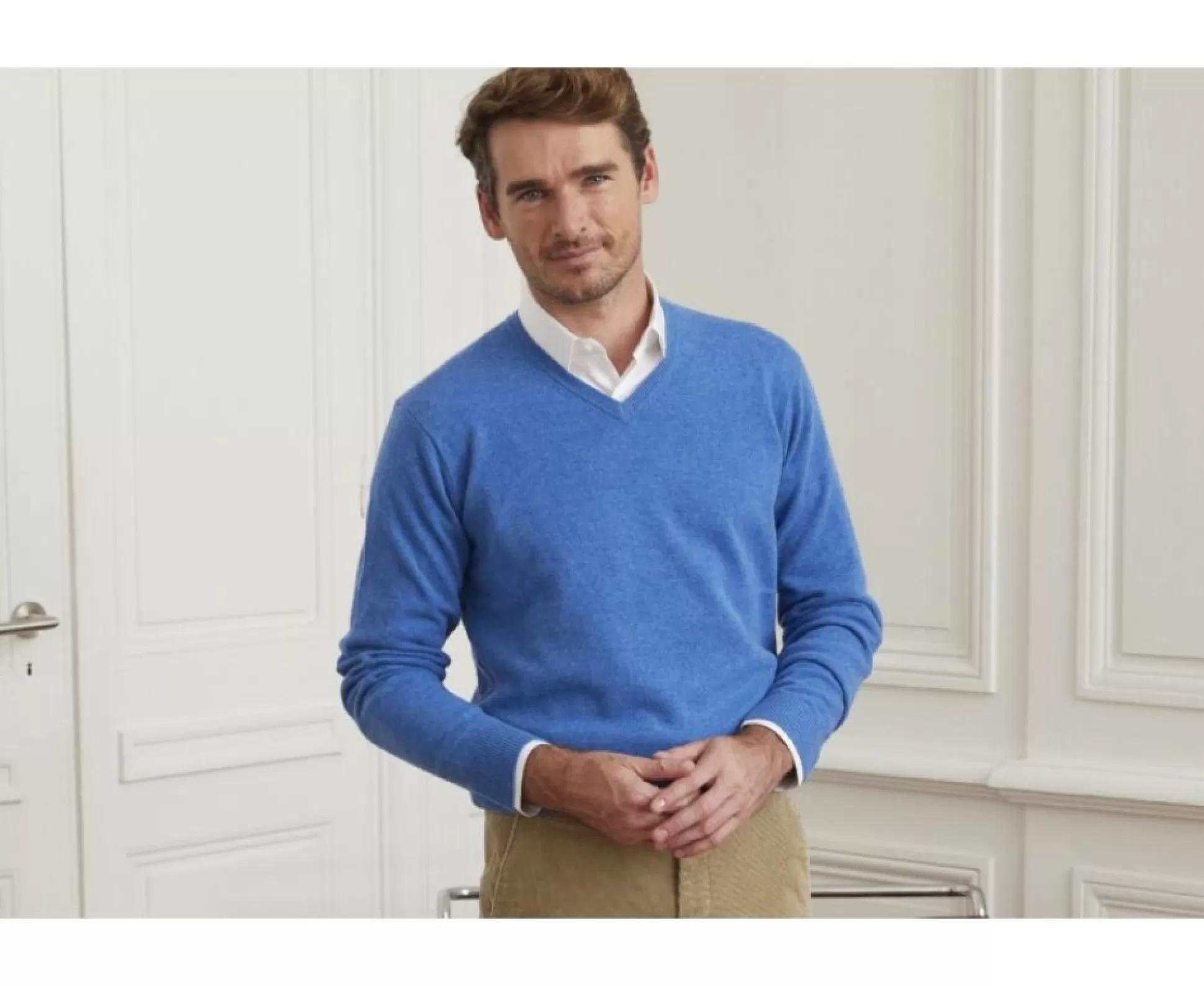 Bexley Pulls En Laine*Pull Homme Laine Col V Elian Bleu Mer