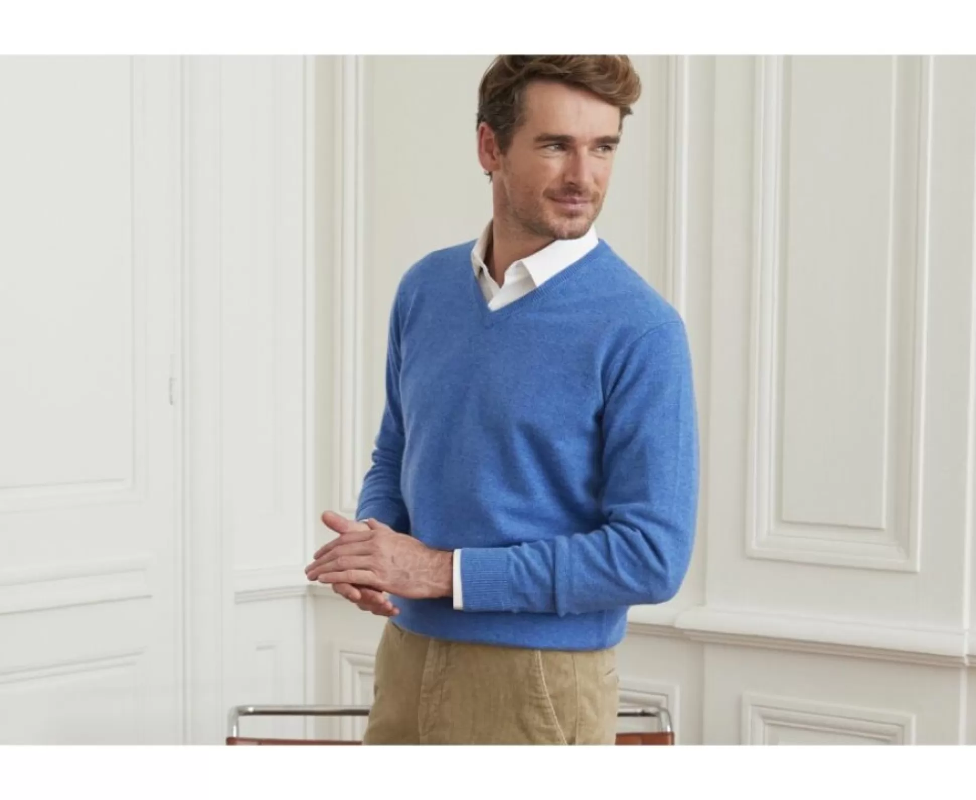 Bexley Pulls En Laine*Pull Homme Laine Col V Elian Bleu Mer