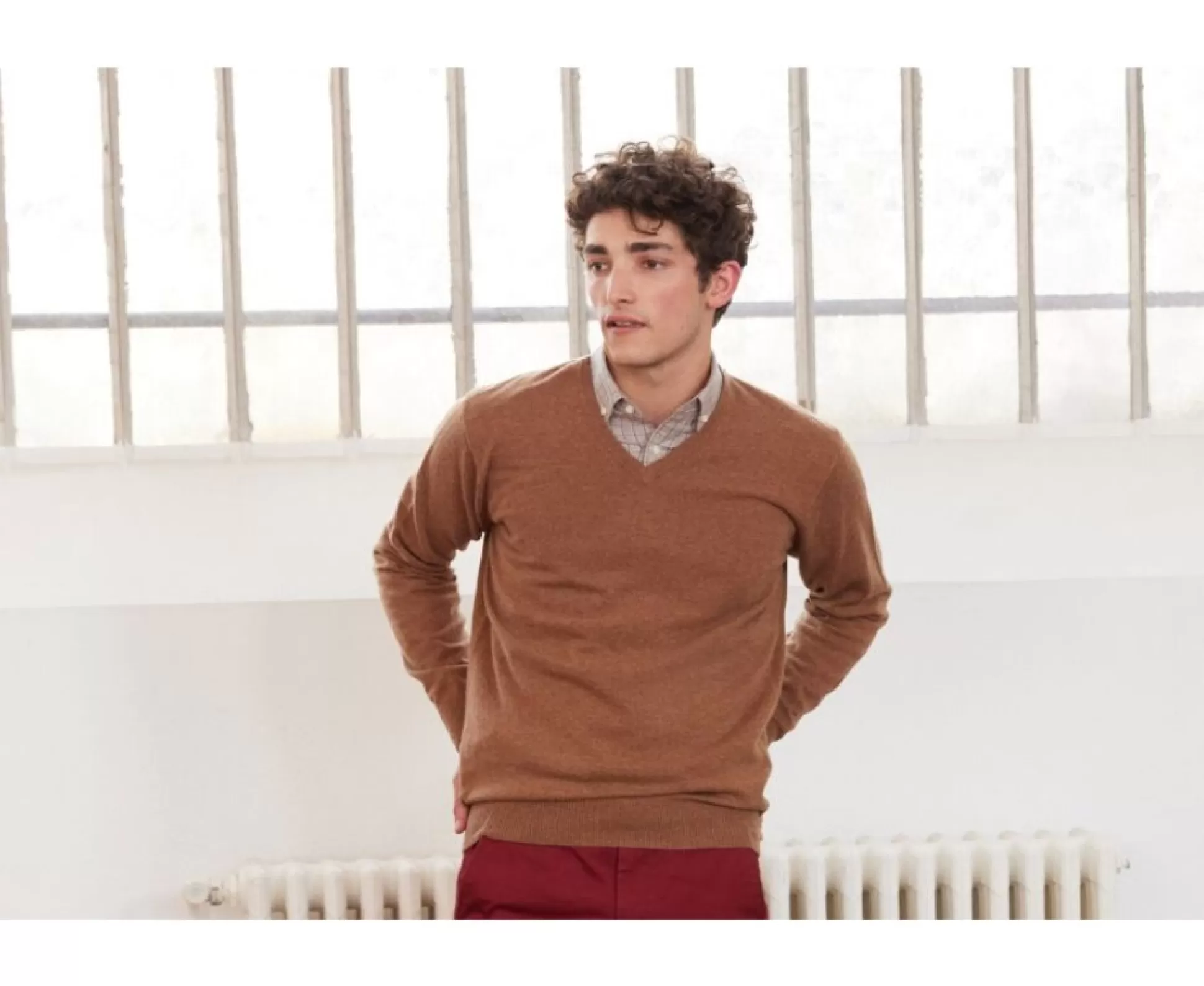 Bexley Pulls En Laine*Pull Homme Laine Col V Elian | Noisette Chine