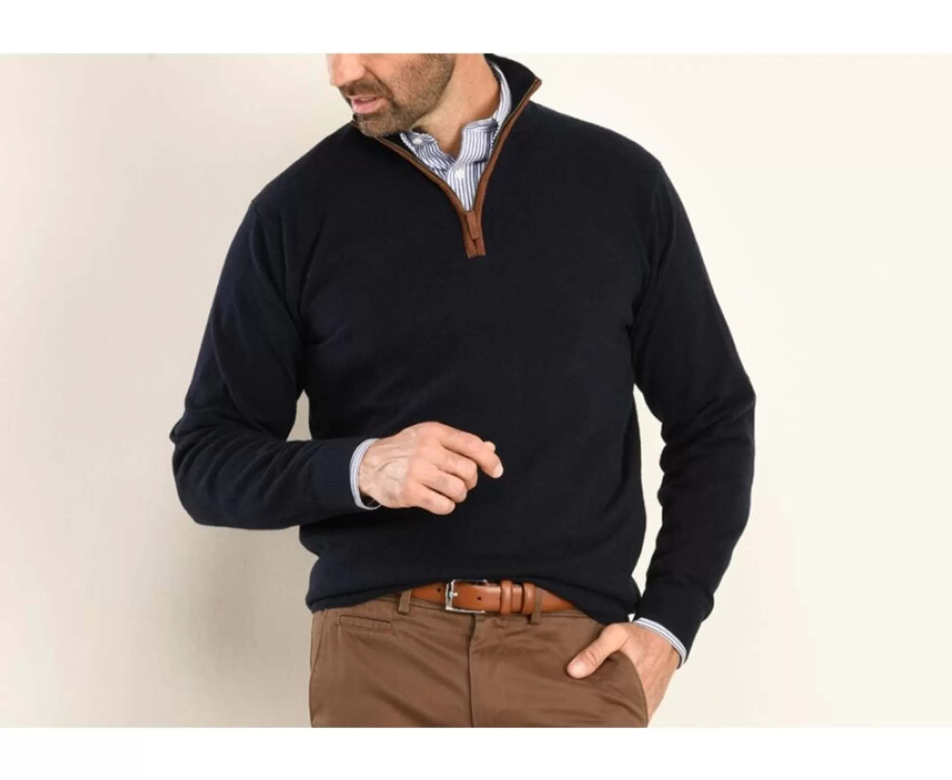 Bexley Pulls En Laine*Pull Homme Laine Col Zippe Keithy Bleu Marine