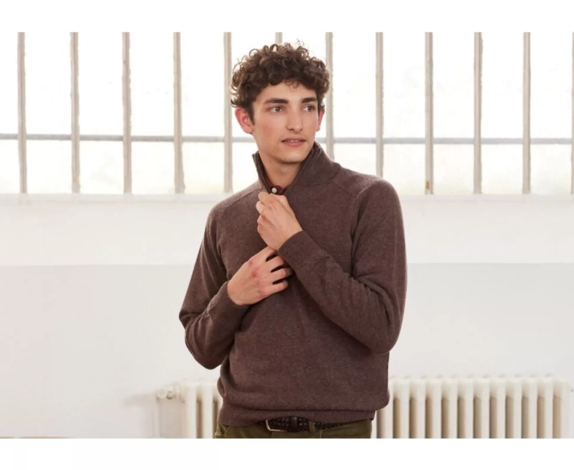 Bexley Pulls En Laine*Pull Homme Laine Col Zippe Kenneth | Marron Brun