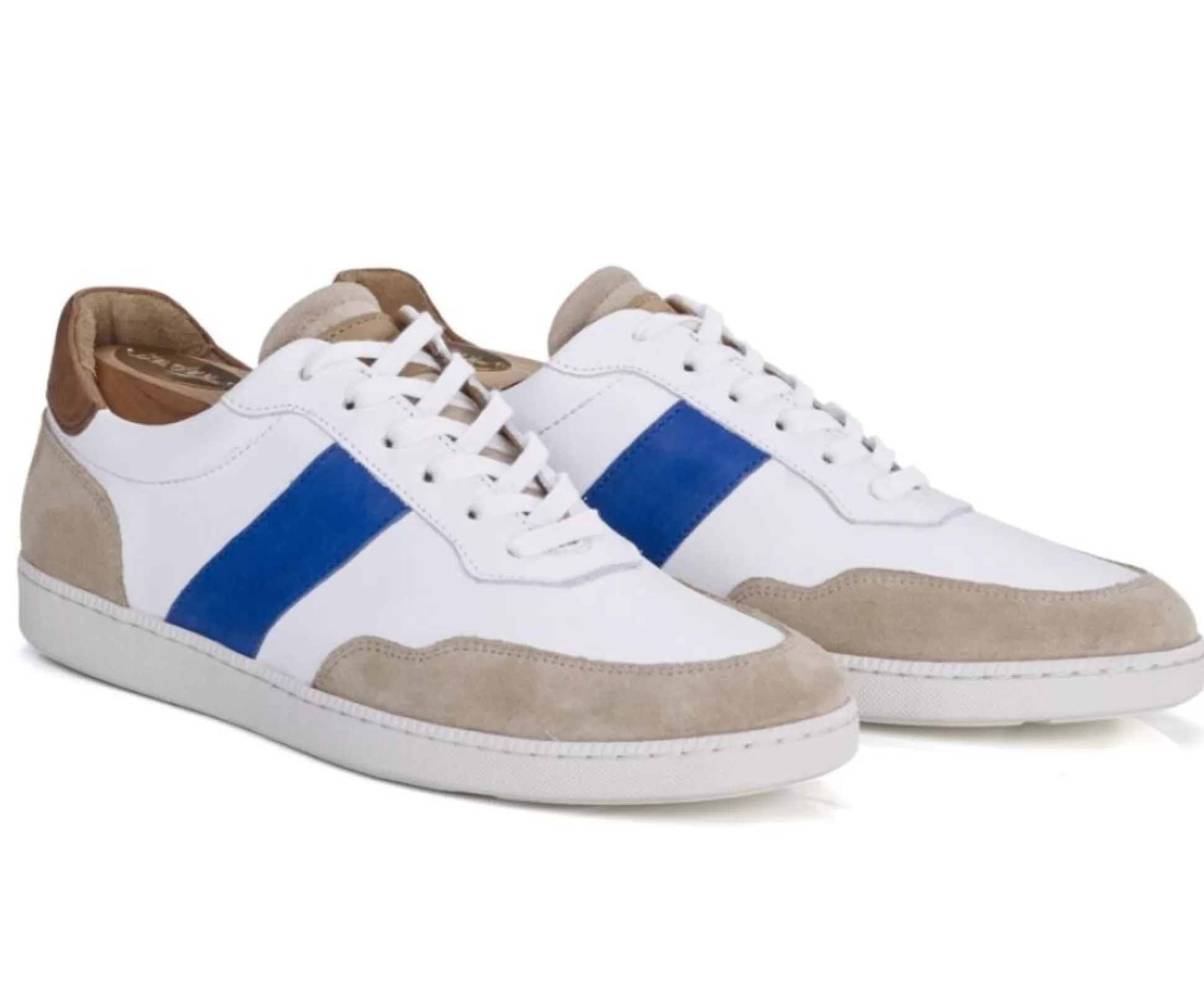 Bexley Sneakers & Baskets*Sneakers Cuir Homme Berringa Blanc Beige Et Bleu