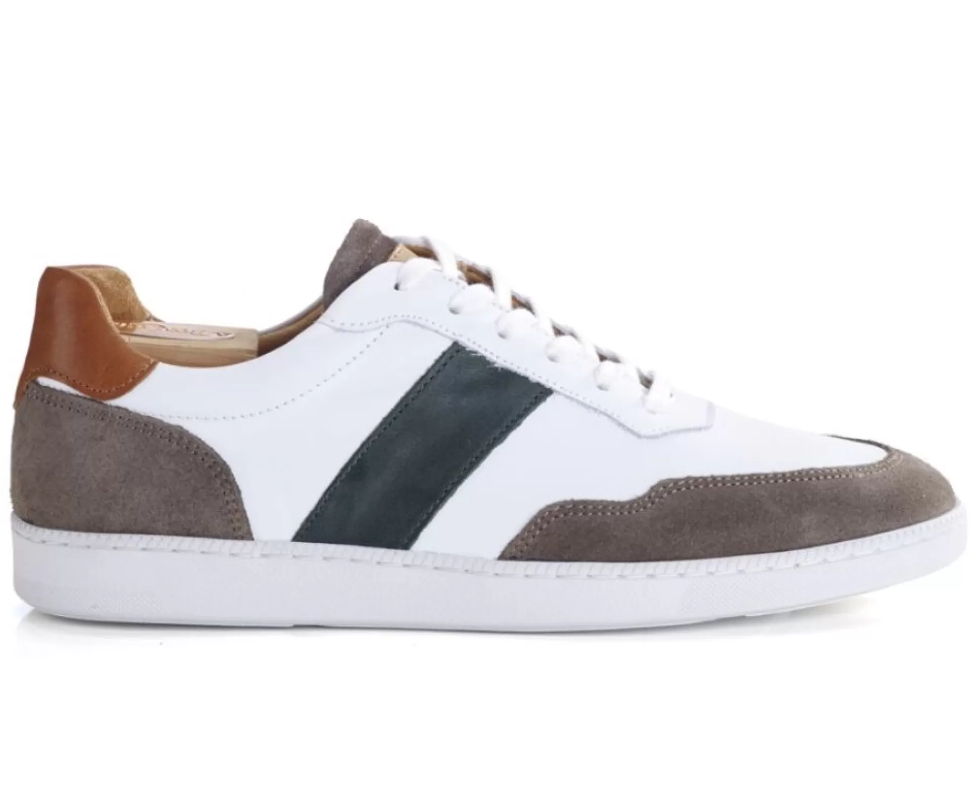 Bexley Sneakers & Baskets*Sneakers Cuir Homme Blanc Taupe Et Vert - Berringa | Cuir Blanc Taupe Et Vert