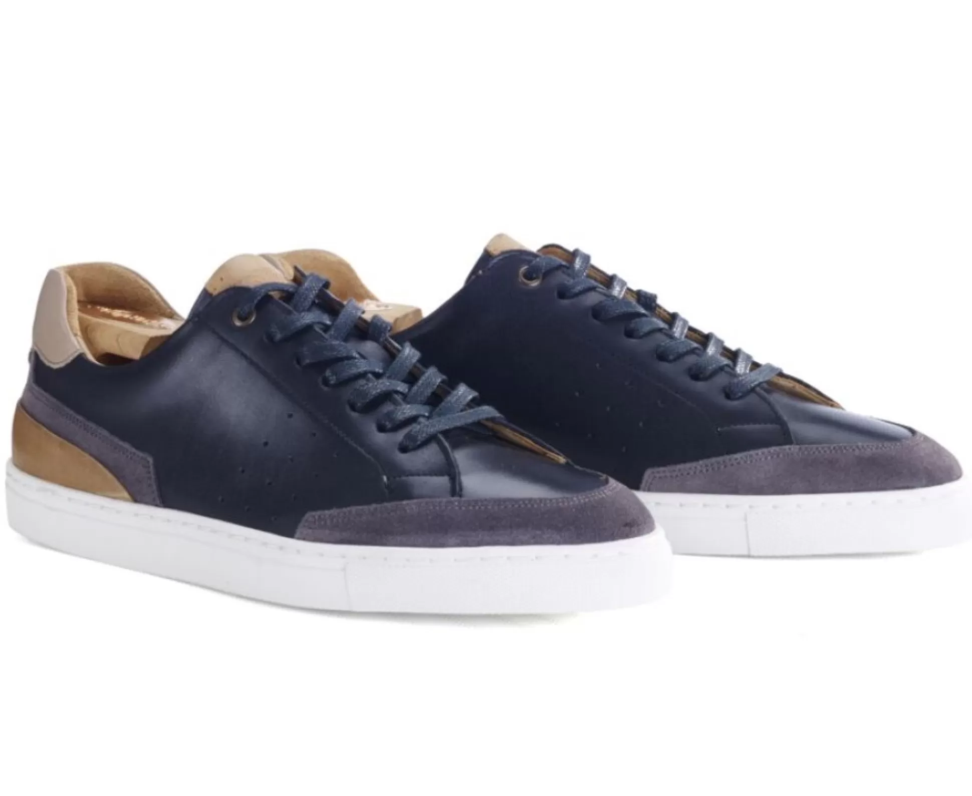 Bexley Sneakers & Baskets*Sneakers Homme Cuir Beloka | Noir Et Velours Gris